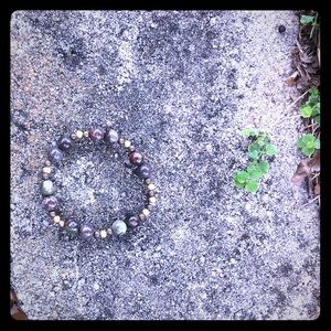 8mm  Rainforest agate Gemstone & Gold Bracelet